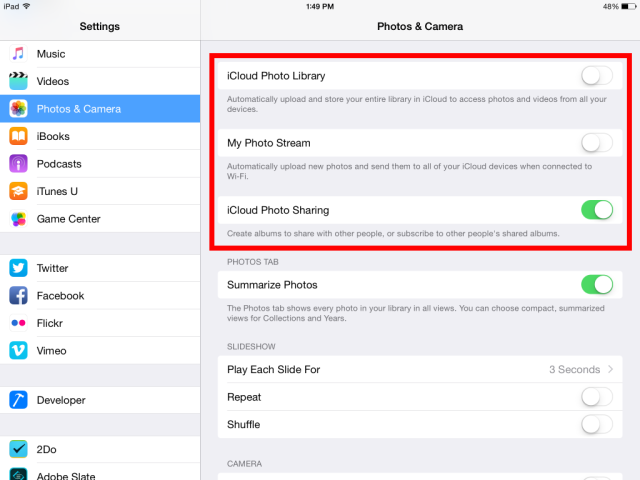 How to Make More Room on iOS 9 Devices – Turn off Photo Stream