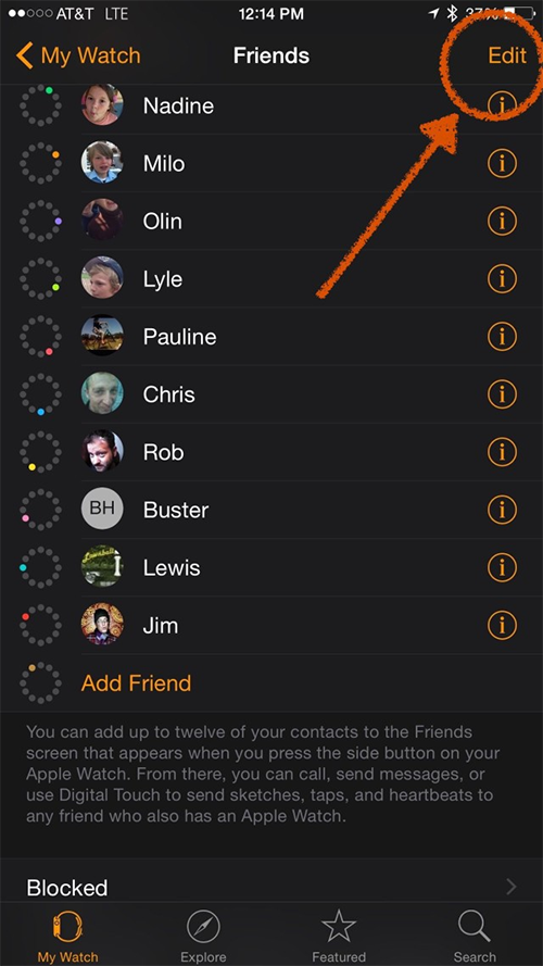 How to Remove Contacts in Friends Screen on Apple Watch