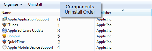 Uninstalling iTunes components in this order