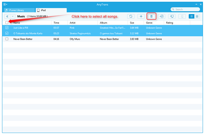 How to Delete Songs from iPad with AnyTrans - Step 2