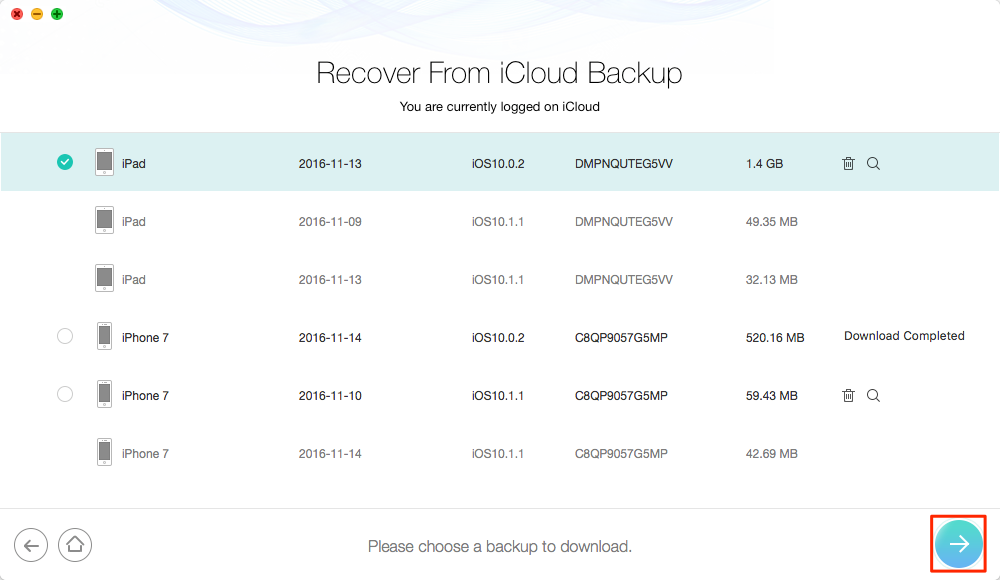 How to Export Notes from iCloud to iPhone iPad with PhoneRescue – Step 2