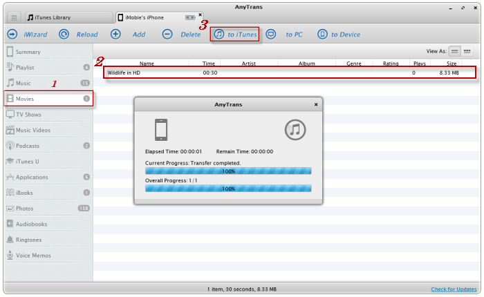 How to Backup Movies from iPhone to iTunes - Step 1
