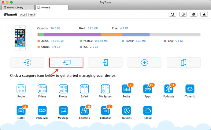 How to Backup iPhone to USB Flash Drive with AnyTrans – Step 2