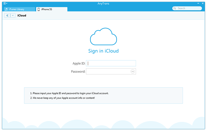 How to Access iCloud with AnyTrans - Step 2