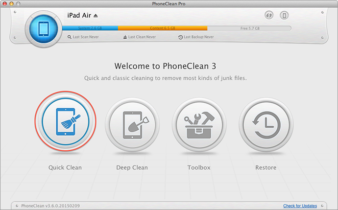 How to Manage Storage on iPad with PhoneClean – Step 1