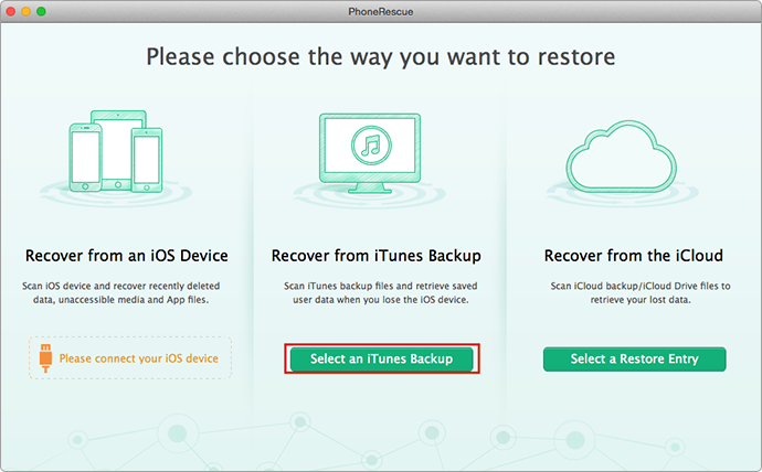 Recover Photos from Dead iPhone with PhoneRescue via iTunes Backup – Step 1