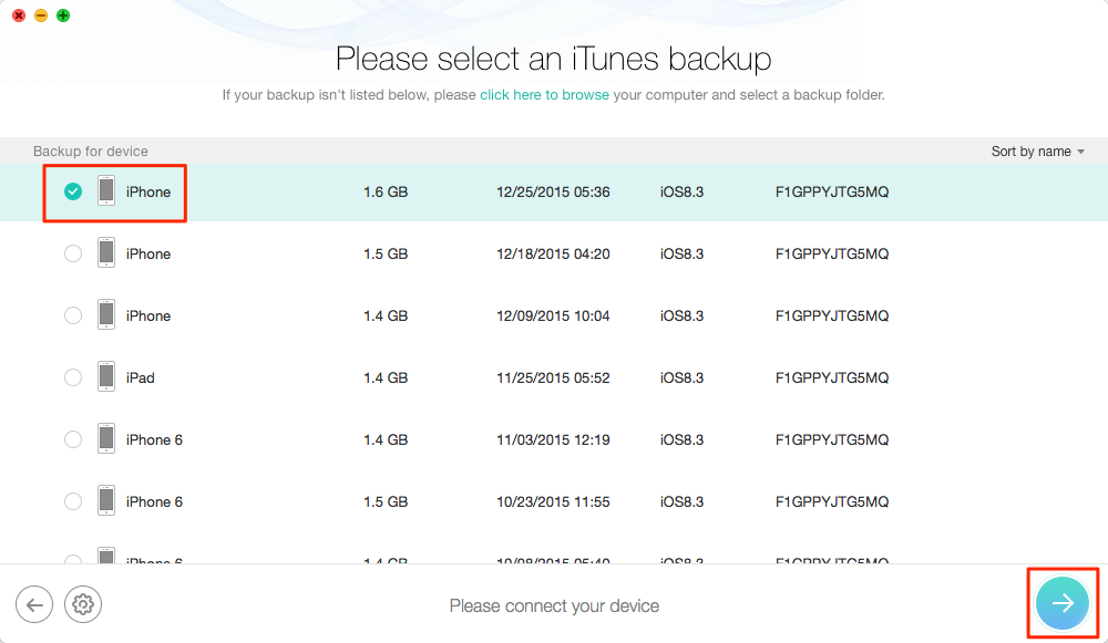 Recover Contacts from Broken iPhone via iTunes Backup – Step 2