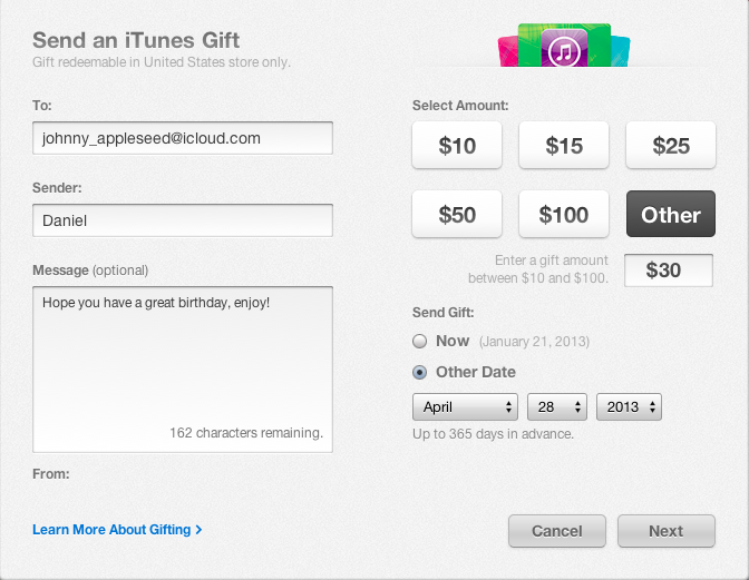 Send an iTunes Gift