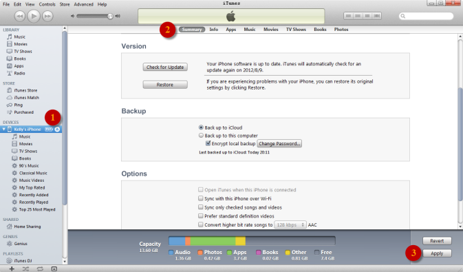 Sync iPhone to iTunes via USB