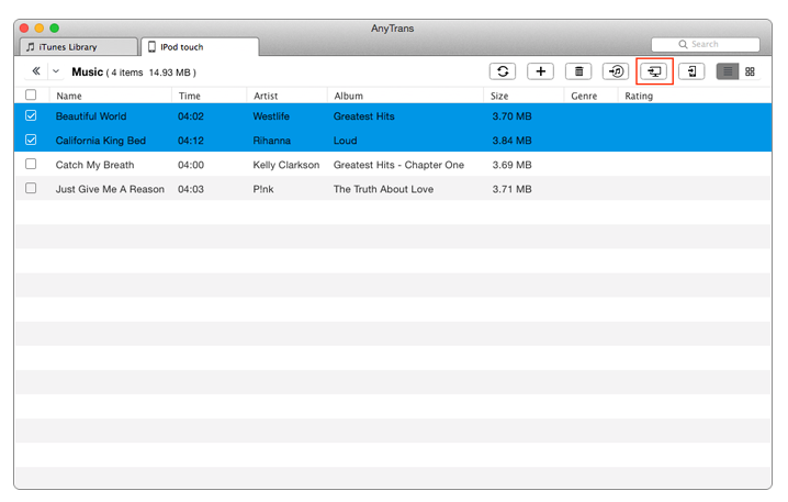 Transfer music from iPod touch to Mac with AnyTrans - Step 3