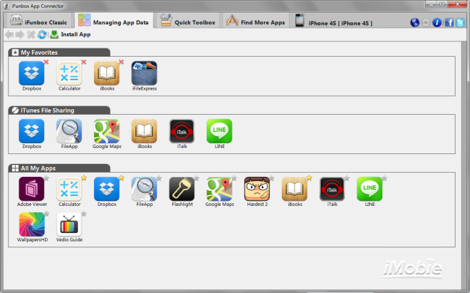 iFunbox Managing App Data Window