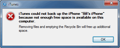 iTunes Cannot Backup iPhone – No Enough Space on Computer