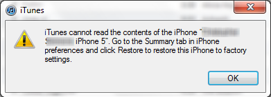 iTunes Cannot Read the Contents of the iPhone