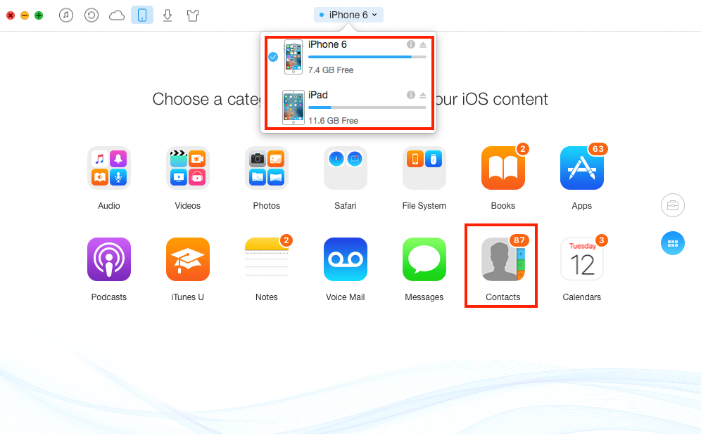 How to Copy Contacts from iPhone to iPad Air/iPad mini – Step 1