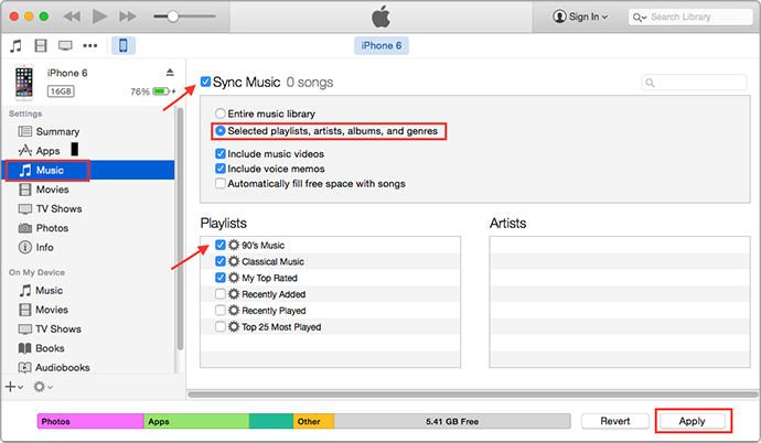 Transfer Music from iTunes to iPhone with iTunes – Step 2
