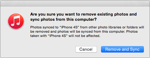 iTunes Will Remove the Previous Photo Library Photos